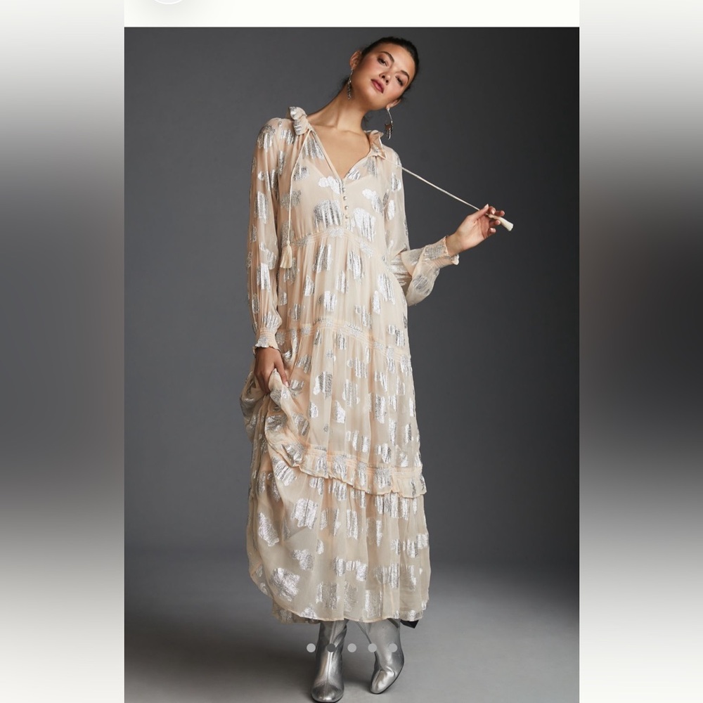 Anthropologie Marais Dress Shine Version in “Peach” size XS